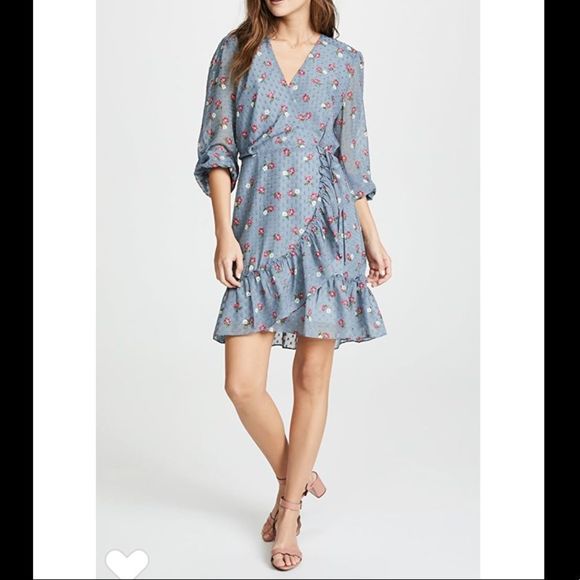 Wayf Eloise Long Sleeve Blue Mini Wrap Dress NWT - Picture 5 of 15